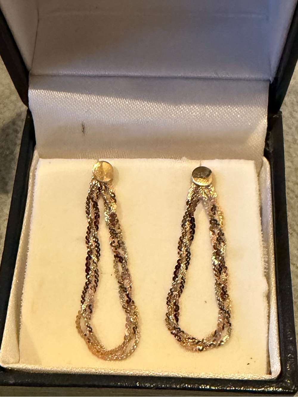 10K Tri-Color Gold Italian Multi-Strand Teardrop Drop Earrings